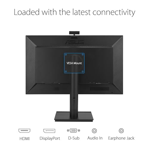 ASUS 27” 1080P Video Conferencing Monitor (BE279QFK) - Full HD, IPS, 100Hz, Frameless, Built-in Webcam, Mic Array, Speaker, Height Adjustable, Ergonomic Design, Eye Care, Wall Mountable, 3 yr warranty - style: 27" IPS 100Hz Webcam Mic Array
