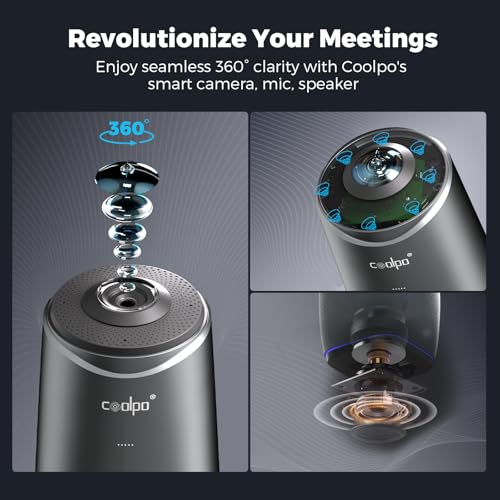COOLPO Camera 360, 4K Smart Video Conference Room Camera and Microphone, AI Driven Speaker Tracking, Noise Cancellation, Works with Zoom, Google Meet, Meeting, Plug Play Setup, AI Huddle Pana