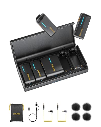 7RYMS iRay DW40 4-Channel Wireless Lavalier Microphone with Noise Cancellation, 656ft Range, 12.5H Working, Wireless Laple Mic for iPhone, DSLR Camera, Android, Video Recording Podcast Live-Stream - color: Black