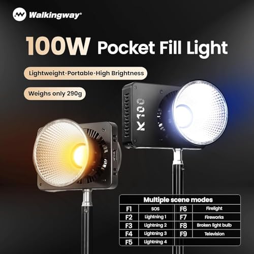 Walking Way Led 100W Video Camera Light Kit, 2800K-6800K Bi-Color Continuous Output Lighting for Photography, Cob Camera Lights with LED Screen 3 Powering, for Film Making, Photography Studio, Black - color: Black