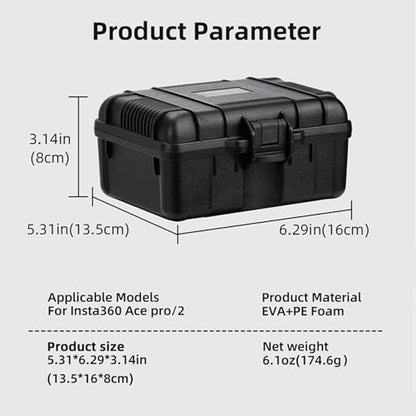 Hard Storage Case Compatible with Insta360 Ace pro/Ace pro 2 Grip Kit, Action Camera Accessory Carrying Bag Travel Safety Box Waterproof Case, Black