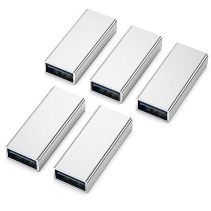Fidioto 【5-Pack】 SuperSpeed 5Gbps USB Female to Female Adapter, USB A Female to Female Coupler Connector for Data Extension,Hard Drive, Flash Drive Charging Cable Joiner (Sliver) - color: A Female-A Female