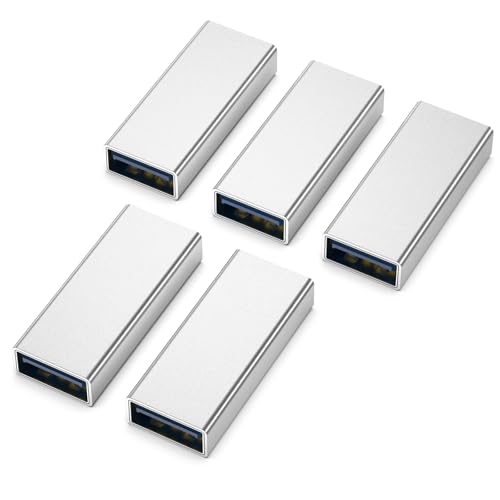 Fidioto 【5-Pack】 SuperSpeed 5Gbps USB Female to Female Adapter, USB A Female to Female Coupler Connector for Data Extension,Hard Drive, Flash Drive Charging Cable Joiner (Sliver) - color: A Female-A Female