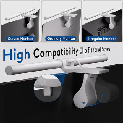 Quntis Monitor Light Bar with Remote, Eye-Care No Glare, Space Saving Home Office Desk Lamp, White, Stepless Dimming, Easy Setup LED Computer Light Backlight for Curved Gaming Monitors Reading Study - color: White