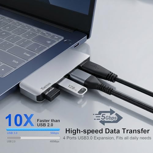 Right Side USB 3.0 Hub, 4-Port Cable-Free USB Splitter for Laptop, Direct-Plug Design, Compatible with MacBook, Laptops, Desktop, Surface, Flash Drive, HDD and USB More - color: Silver(Right)