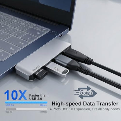 Right Side USB 3.0 Hub, 4-Port Cable-Free USB Splitter for Laptop, Direct-Plug Design, Compatible with MacBook, Laptops, Desktop, Surface, Flash Drive, HDD and USB More - color: Silver(Right)