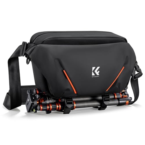 K&F CONCEPT Camera Sling Bag, Lightweight Camera Bag for Mirrorless/DSLR, Foldable Side Pocket & Quick-Access Front Pocket, Adjustable Divider, Camera Bags for Photographers, Black, 7L - color: Black