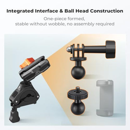 K&F CONCEPT Handlebar Bike Mount with 360° Dual Ball Head, Camera Clamp Mount Compatible with Hero 13/12/11/10, Osmo Action 6 5 4 Pro, 360 X5 X4 and Smartphones - style: Dual Ball Joints