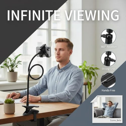 Mobile Phone Holder, Long Neck, Desktop and Bedside Mobile Phone Holder - color: black