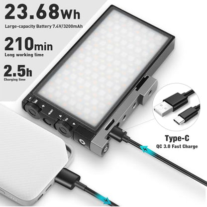 Pixel G1s RGB Video Light with APP Control, 12W 210 Minutes Rechargeable Battery LED Camera Light, 10 Common Lighting Effects, CRI≥97 2500-8500K LED Video Light with Aluminum Alloy Body