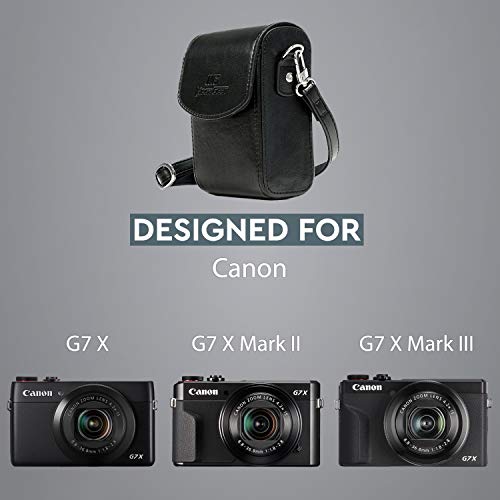 MegaGear MG766 Leather Camera Case with Strap compatible with Canon PowerShot G7 X Mark III, G7 X Mark II, G7 X - Black - color: Black