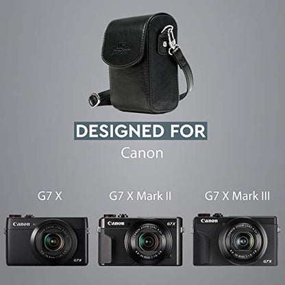 MegaGear MG766 Leather Camera Case with Strap compatible with Canon PowerShot G7 X Mark III, G7 X Mark II, G7 X - Black - color: Black