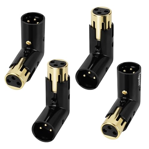 Adjustable 3-PIN Right Angle XLR Adapter 4 Pack - 90 Degree Male to Female Gold Plated Heavy Duty Metal Connector, L Shape Extender With Adjustable Orientation - style: 4 Pack