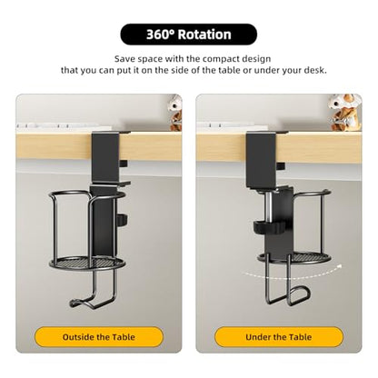 CABTE 2 in 1 Desk Cup Holder with Headphone Hanger Holder, Anti-Spill Clip-On Table Cup Hook with 360° Rotation for Lawn Chair, Office Home Gaming Table (1 Pack) - color: 1 PACK