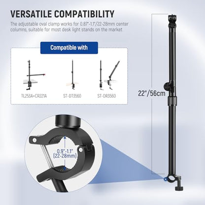 NEEWER Overhead Camera Mount with Phone Clip, 22"/56cm Clamp on Flexible Holding Arm for Desk Stand, 180° & 360° Adjustable Fits 0.87"-1.1" Tubes, 5.5lb/2.5kg Load for Camera LED Ring Light Mic, DS009 - style: DS009(2-Section)
