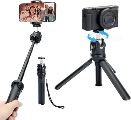 JJC 2 in 1 Extendable Mini Vlogging Tripod & Selfie Stick for Sony ZV-E10 II ZVE10 ZV-1F ZV1F ZV-1 II ZV1 RX100 VII A6100 A6400, Canon PowerShot V1 SX740 HS G7X Mark III II EOS R100 R50 R10 & More - color: Black, size: Single Extendable Mini Tripod & Self