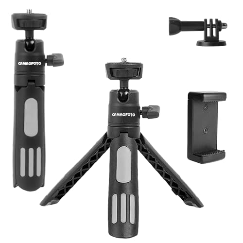 CAMBOFOTO Mini Tripod, Compact Lightweight Stand for Vlogging, Live Streaming, Stable Durable Celephone Tripod, Ideal for Home Office and Content Creators, with Phone Holder and Action Camera Mount