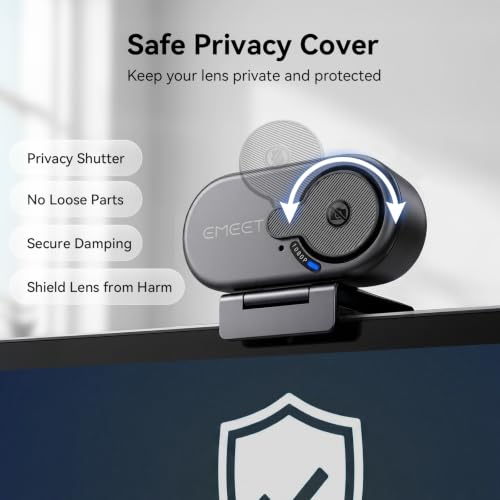 EMEET C100 1080P Webcam for PC, Built-in Mic, Rotating Privacy Cover, Portable Metal Clip, Computer Camera for Home Office, Meetings, Learning, Streaming, External Webcam for Desktop, Laptop, PC USB-A - style: Smooth 1080P w/ Stable Fixed Focus