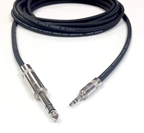 Custom Cable Connection 6 Foot Pro Audio 1/4 inch (6.35mm) TRS to 1/8 inch (3.5mm) TRS Balanced Cable - size: 6 Foot