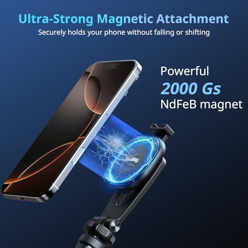SMALLRIG AC-10 Magnetic Attachable Phone Clamp, Phone Mount with Cold Shoe Mount and 1/4"-20 Threaded Hole, for iPhone 17/16 / 15/14 / 13/12 Series, 90° Tilt for Recording, Live Streaming-5283