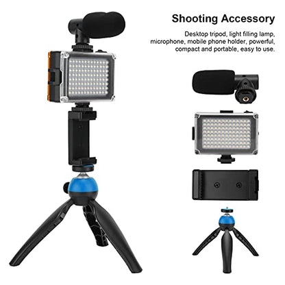 Portable Live Video Kit Mobile Phone Photography Set with Fill Light Microphone Tripod Phone Holder for Vloggers Content Creators (Blue) - color: Blue
