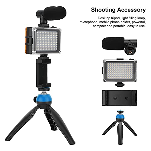 Portable Live Video Kit Mobile Phone Photography Set with Fill Light Microphone Tripod Phone Holder for Vloggers Content Creators (Blue) - color: Blue