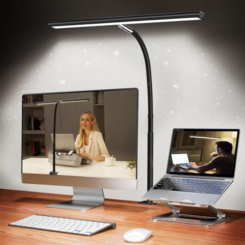 Airlonv LED Desk Lamp for Office Home, Eye-Caring Desk Light with Stepless Dimming Adjustable Flexible Gooseneck, 10W USB Adapter Desk Lamp with Clamp for Reading, Study, Workbench (Black) - color: Black, size: Standard