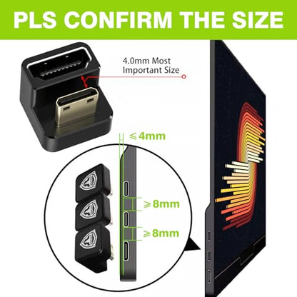 AGVEE 180 Degree Angled USB-C to USB-C Adapter and Short Side Inward U-Shaped Mini HDMI to HDMI Converter, HDMI 2.0 4k@60HZ, Coupler Extender Extension for Portable Display Monitor, Black - size: 1 Pack Short Side Inward
