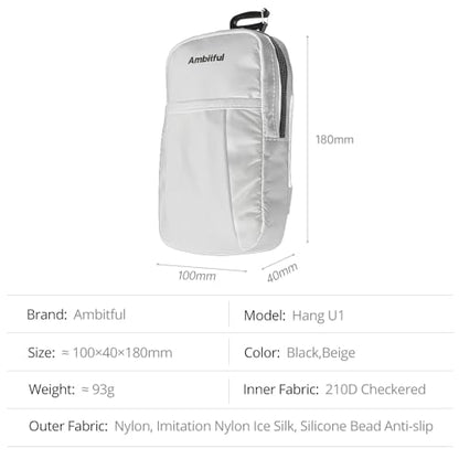 AMBITFUL Compact Sports Camera Bag, Shoulder Strap Storage Case, 3.94 x 1.57 x 7.09 inches, Compatible with Phones, Compact Cameras, Power Banks, Headphones, Black (Hang U1) (White) - color: White