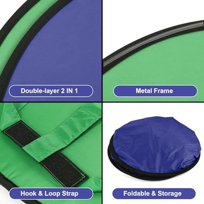 Cosmos 1 Pc Blue Screen Backdrop 43 in / 110 cm Diameter Foldable Portable Photography Background Green Screen Chroma Key Backdrop for Photography Photo Video Studio, Live Streaming, Video Meeting - color: Blue & Green (Double Sides)