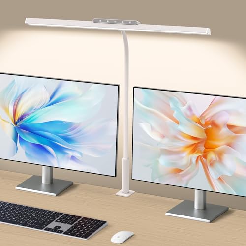 Desk Lamp, 3 Colors Stepless Dimming LED Desk Lamps for Home Office Adjustable Memory Desk Light with Clamp Touch Control Office Lamp Eye Caring Computer Light for Working Sewing(White) - color: White