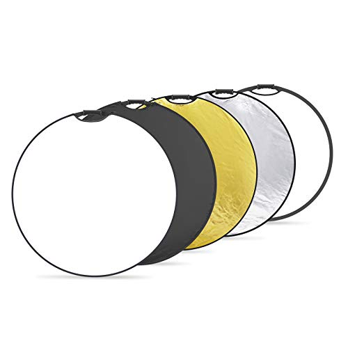 Neewer 5-in-1 Portable Round 43 in/110cm Light Reflector Collapsible Multi-Disc with Single Grip and Bag for Studio Photography Lighting and Outdoor Lighting - Gold/Silver/White/Black/Translucent - size: 110cm