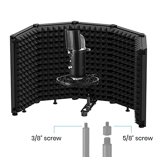 Moukey Microphone Insulation Sound Insulation Sound Shield Isolation, 5 Sides Microphone Sound-Absorbing Foam Reflector for Recording Studio, Podcasts, Vocals and Broadcasting