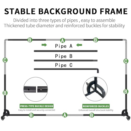 7ftx10ft Movable Green Background Stand with Pulley, for Studio Video Shooting, Keying, Special Effects Production, Stage Background, Portrait Shooting, Live Streaming, Party Setting