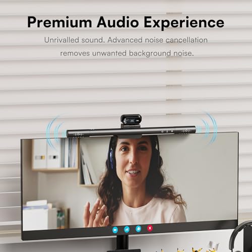 Raikon 4K Webcam with Ring Light & Microphone, 4K Ultra HD Streaming Camera, Built-in Dual Noise-Canceling Mics, Auto Light Correction, for Zoom/Skype/Teams/YouTube/Twitch, Plug & Play, for PC