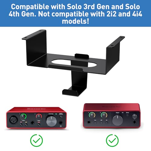 Under Desk Mount for Focusrite Scarlett Solo 3rd Gen/Solo 4th Gen with Headphone Hanger Stand,Under Desk Metal Shelf Organizer for Audio Interfaces and Studio Gear (Black Holder Only)