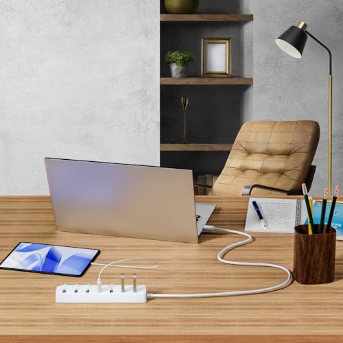 ONFINIO USB Hub 3.0, 7-Port USB Hub Splitter with Individual On/Off Switches and Lights, 3.2ft/1m Long Cable Compatible with MacBook, Laptop, Surface Pro, PS4, PC, Flash Drive, Mobile HDD-White - color: White