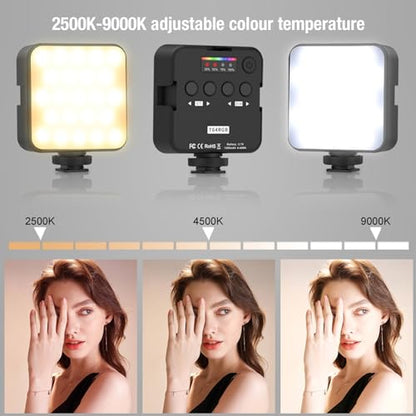 RGB LED Video Light with 360-Degree Color Adjustment & 3 Cold Shoe Mounts, 1200mAh Rechargeable Portable Photography Light for Streaming Studio Content Creation