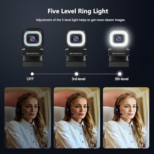 4K Webcam with 5-Level LED Light, 12MP Camera, USB Webcam with Dual Noise-canceling Microphones, PDAF Fast Auto Focus, Remote Control, 360° Rotation, Perfect for Live streaming, Online Meeting - style: 4K Webcam with Light