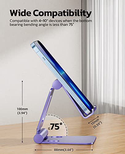 Nulaxy Dual Folding Cell Phone Stand, Fully Adjustable Foldable Desktop Phone Holder Cradle Dock Compatible with iPhone 17 16 15 14 13 12 11 Pro Max Xs Xr X 8, Nintendo Switch, All Phones - Purple - color: E-Purple