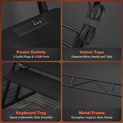 Armocity Music Studio Desk, Music Production Workstation with Power Outlets and RGB LED Lights, Recording Studio Table Desks Music Producer for Home, Black