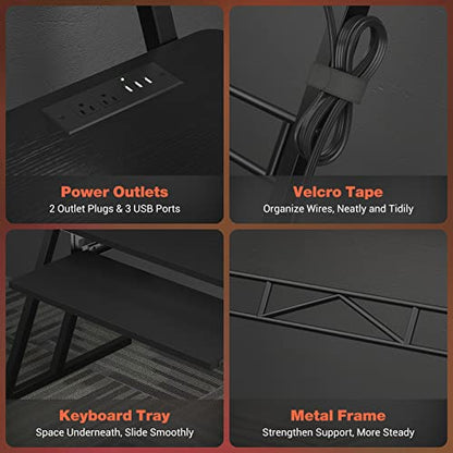 Armocity Music Studio Desk, Music Production Workstation with Power Outlets and RGB LED Lights, Recording Studio Table Desks Music Producer for Home, Black