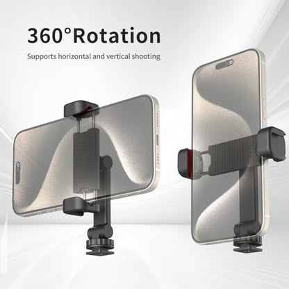 Phone Tripod Mount Holder for iPhone - 2 Cold Shoe and 1/4" Screw, 360° Rotates and 180° Tilts Compatible for iPhone Android Sony Canon DJI Ronin S/SC Zhiyun Gimbals