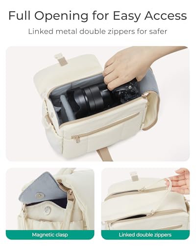 BAGSMART Small Camera Bag, DSLR Camera Case for Camera Lens & Accessories, Ultra-Light Compact Crossbody Camcorder Bags with Rain Cover/Tripod Straps, Camel