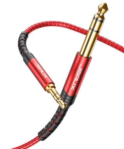 3.5mm to 6.35mm Stereo Audio Cable, JSAUX 6.35mm 1/4" Male to 3.5mm 1/8" Male TRS Bidirectional Stereo Audio Cable Jack 4FT for Guitar, iPod, Laptop, Home Theater Devices, Speaker and Amplifiers-Red - color: Red, size: 4ft