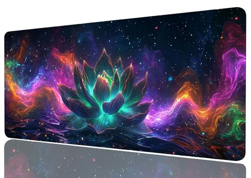 Lotus Flower Desk Mat Gaming Desk Pad Large Mouse Keyboard Pad Lightning Colorful Waves Space Cosmic Desktop Mat for Keyboard and Mouse Extra Large Full Desk Computer Pads Desk Decor 31.5" x 11.8" - color: Lotus Flower, size: 31.5L x 11.8W inches