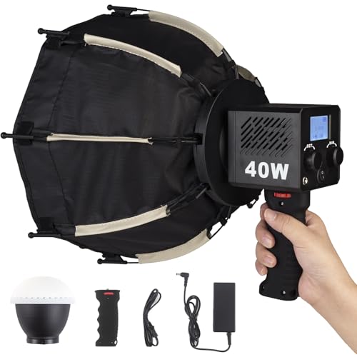 M60 Handle LED Video Light with Soft Box Protable Mini COB LED Bi-Color 2500-8500K CRI≥95 TLCI≥97 Built-in 3400mAh Battery Photo Studio Lights Vlog Shoot Fill Lighting 8 Scenes (M60 with Soft Box)