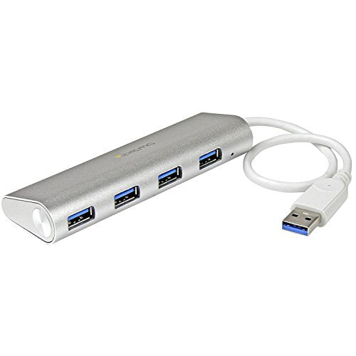 StarTech 4-Port USB-A Hub 5Gbps, USB 3.2, USB Powered (ST43004UA) | Host to 4x USB-A ports, Portable laptop expansion, USB 3.2 Gen 1, Overcurrent protection, Wake support, Up to 4.5W shared - color: Aluminum, style: 4 x USB-A with Built in Cable