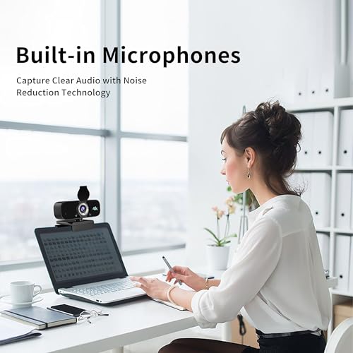 4K Webcam Camera for Computer, External Camera with Microphone, USB Plug&Play, Auto Low Light Correction, Privacy Cover, Tripod, Wide Angle for Meeting/Online Video/Zoom - style: 4K-with tripod