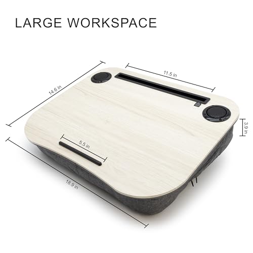 Portable Lap Desk for Computer Laptop, Tablets, Phones | Built-in Bluetooth Speakers | for Home Office | College (Bleached Wood) - color: Bleached Wood
